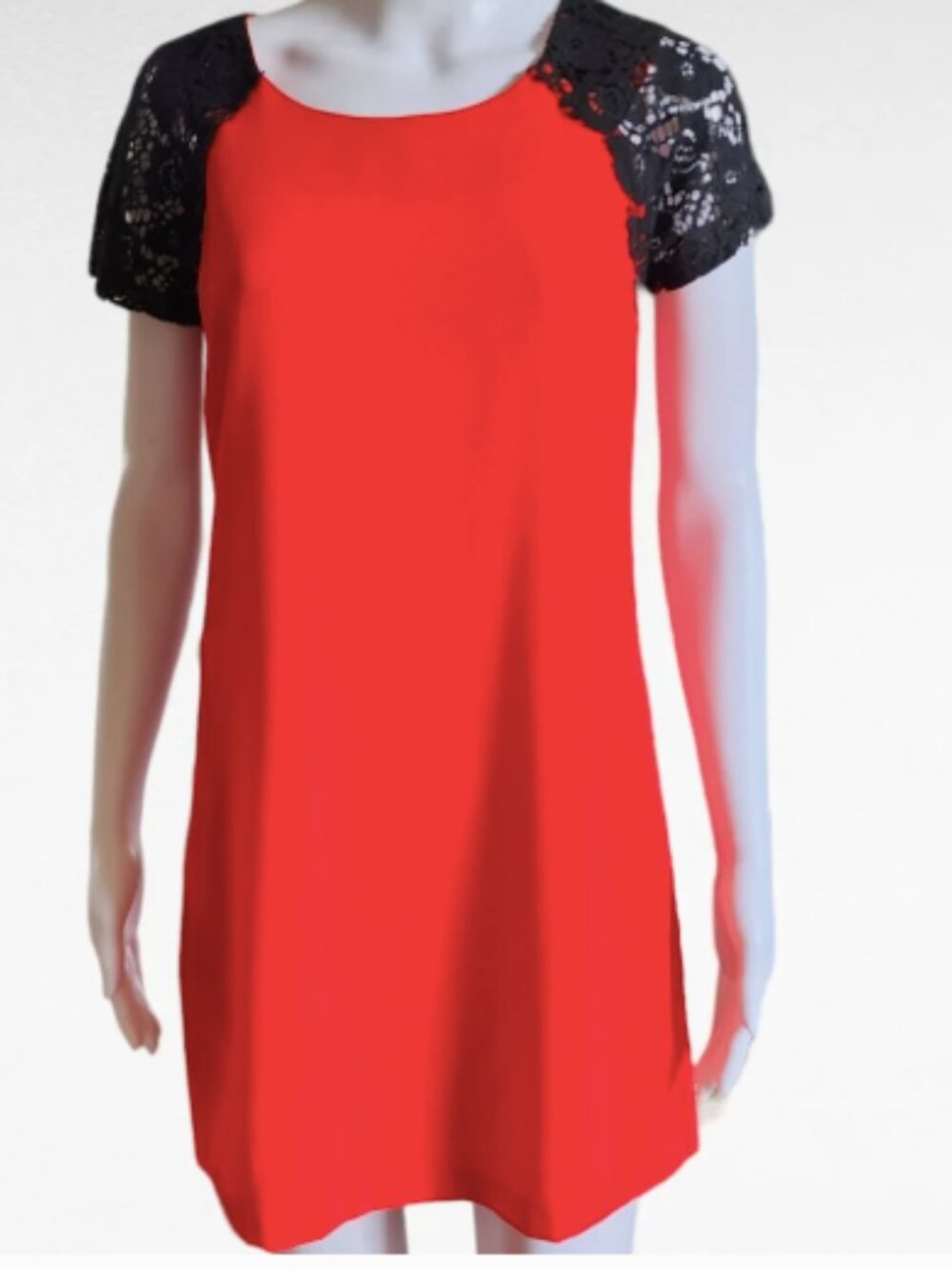 Camilla Tree Red Black Lace Contrast Shift Tunic Mini Dress- L